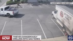 Лошият късмет: Крадец в пламъци при източване на бензин ВИДЕО