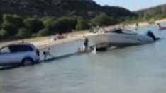 Джип влезе в морето на "Болата" (ВИДЕО)