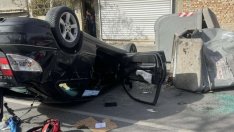 Кола се обърна по таван до Зеленчуковата борса във Варна