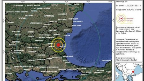 Земетресение с магнитуд 3,0 по Рихтер край Бургас