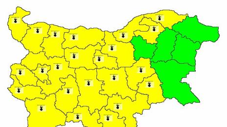 Код жълто за 23 области на България