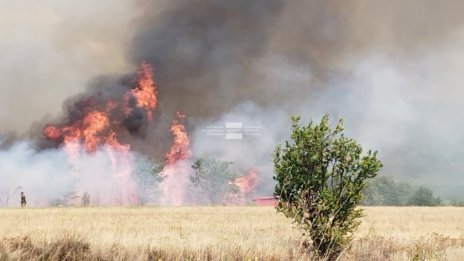 Пожар гори до военния полигон в Казанлък