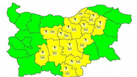 Жълт код в 13 области