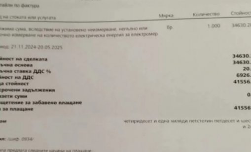 Семейство получи сметка от 41 556 лева за ток