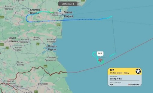 US военен самолет за разузнаване патрулира над Черно море от Варна