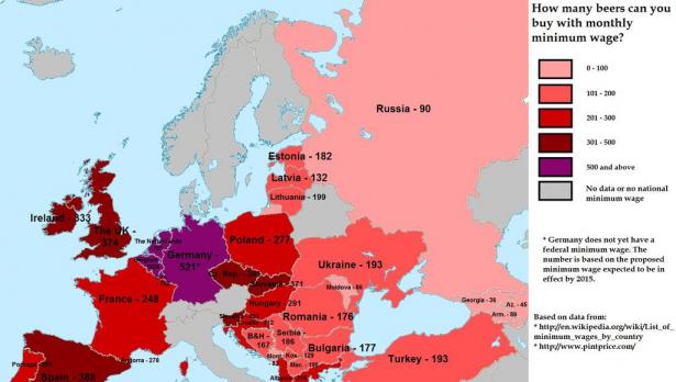 Колко бира пият европейците с една заплата?