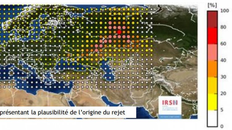Картата на френския институт показва приблизителния район, където смята, че е източникът на радиоактивния изотоп.