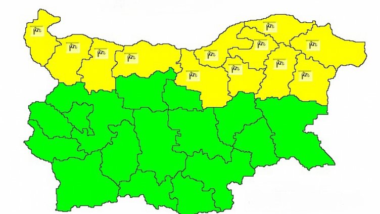 Жълт код във Варна и още 11 области