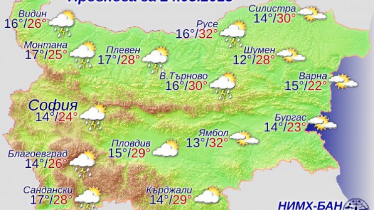 Облачно и топло ще е утре, може и да превали
