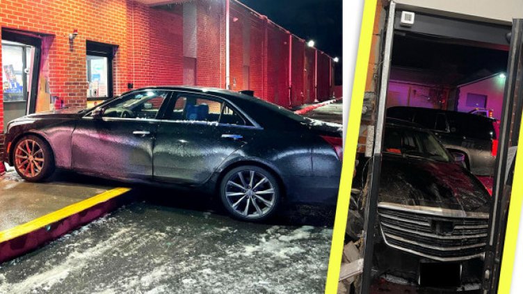 Шофьор разби магазин, сипа си уиски, запали и пура. Чака ченгета ВИДЕО