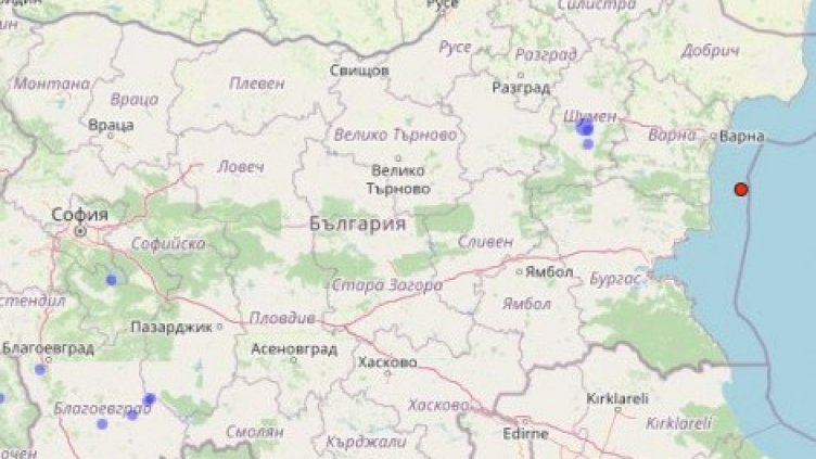 Земетресение в Черно море до Варна