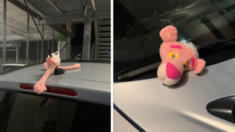 Разчленен розов Пинко връз кола във Варна. Какво ли е посланието?