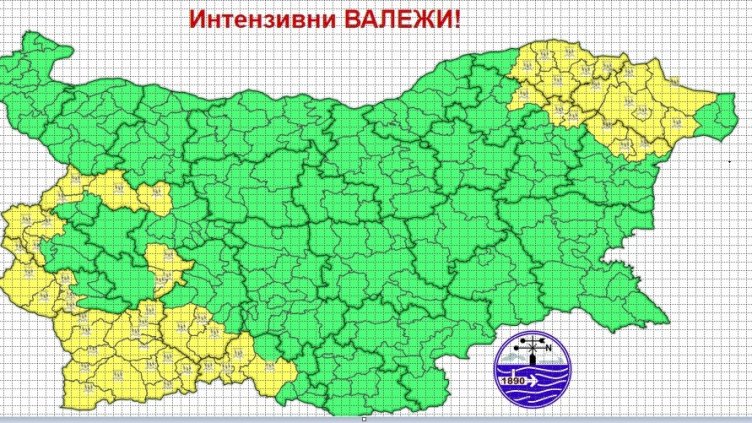 Жълт код за интензивни дъждове и гръмотевици е обявен за 12 области утре
