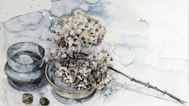 Художничка реди цветя от акварел