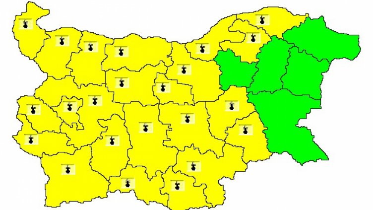 Код жълто за 23 области на България