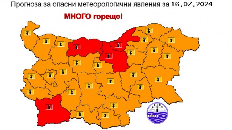 Червен код за екстремно високи температури във вторник