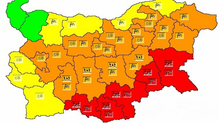5 области в страната с код "Червено"