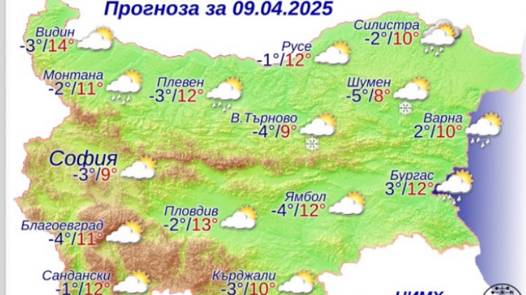 Облаци и дъжд по морето в сряда
