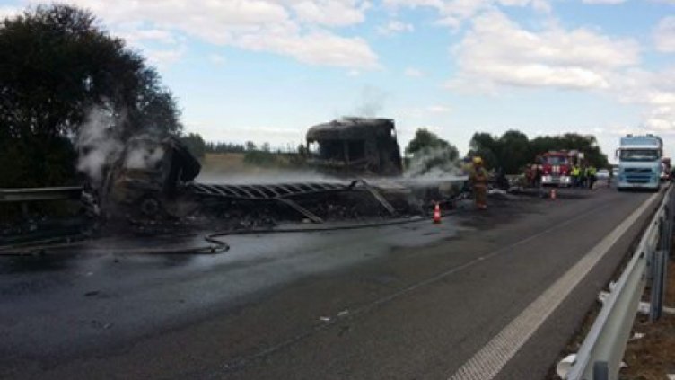 Камион пламна на пътя, унищожени са 1500 кг хранителни стоки