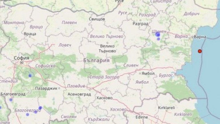 Земетресение в Черно море до Варна