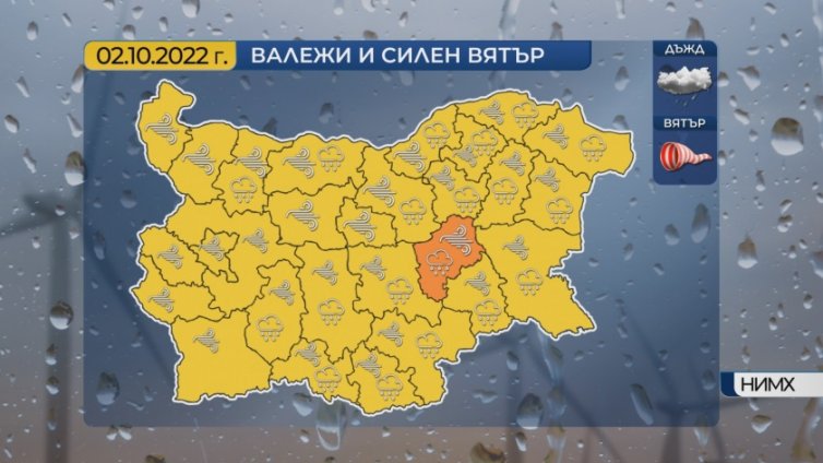 Жълт код за силен вятър е обявен за цялата страна