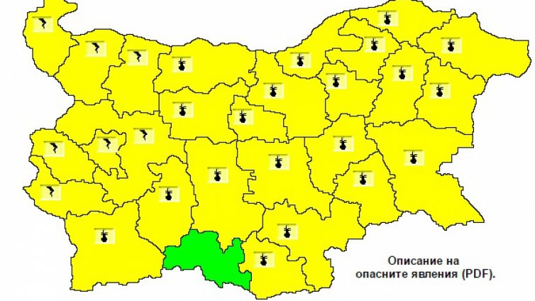 Жълт код за горещо време в 20 области днес